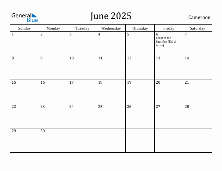 June 2025 Calendar Cameroon