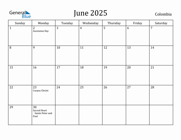 June 2025 Calendar Colombia