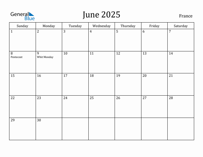 June 2025 Calendar France