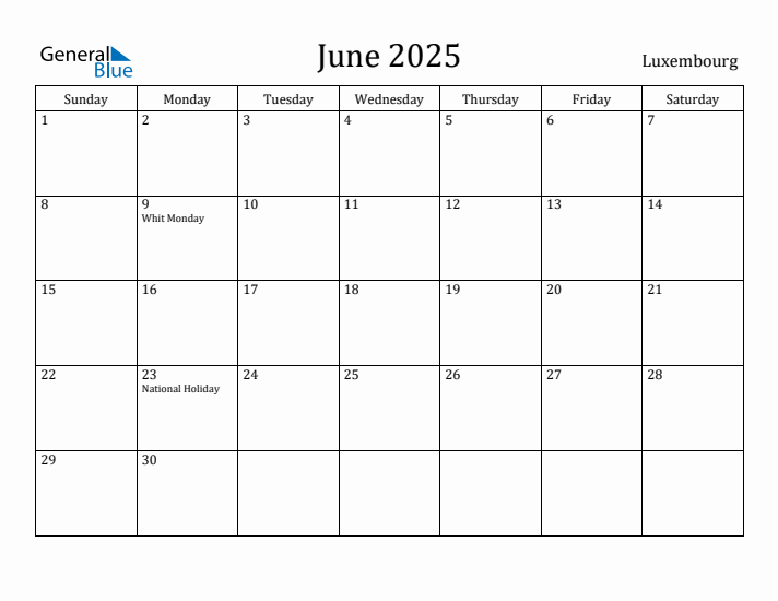 June 2025 Calendar Luxembourg