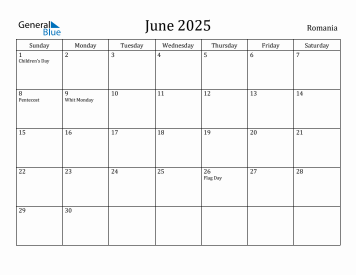 June 2025 Calendar Romania