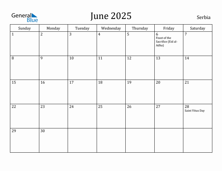 June 2025 Calendar Serbia