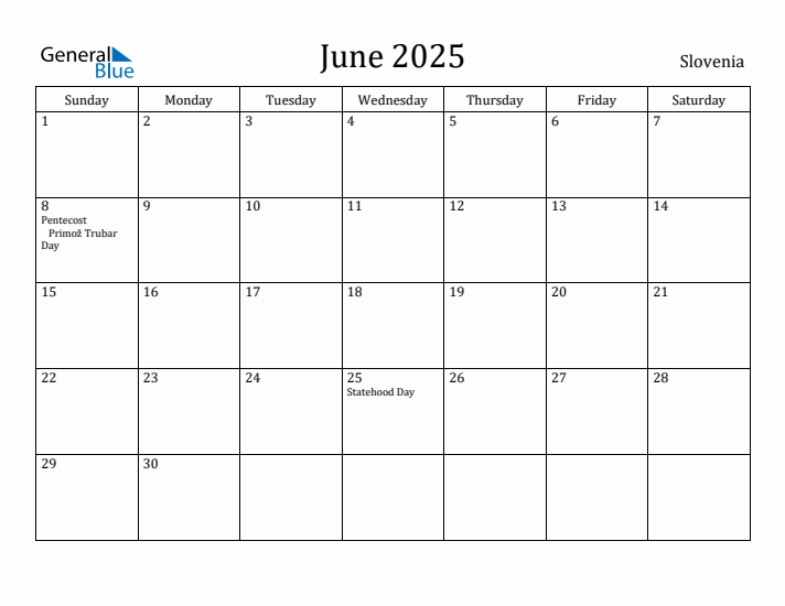 June 2025 Calendar Slovenia