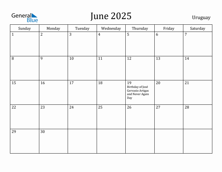 June 2025 Calendar Uruguay