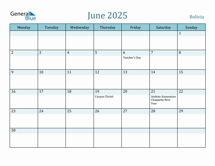 June 2025 Calendar with Holidays