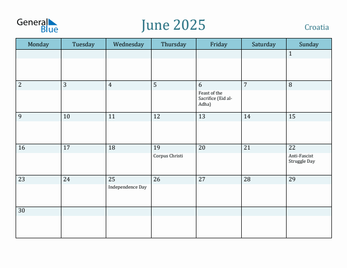 June 2025 Calendar with Holidays