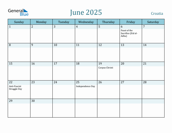 June 2025 Calendar with Holidays