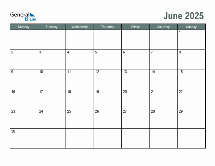 Free Printable June 2025 Calendar