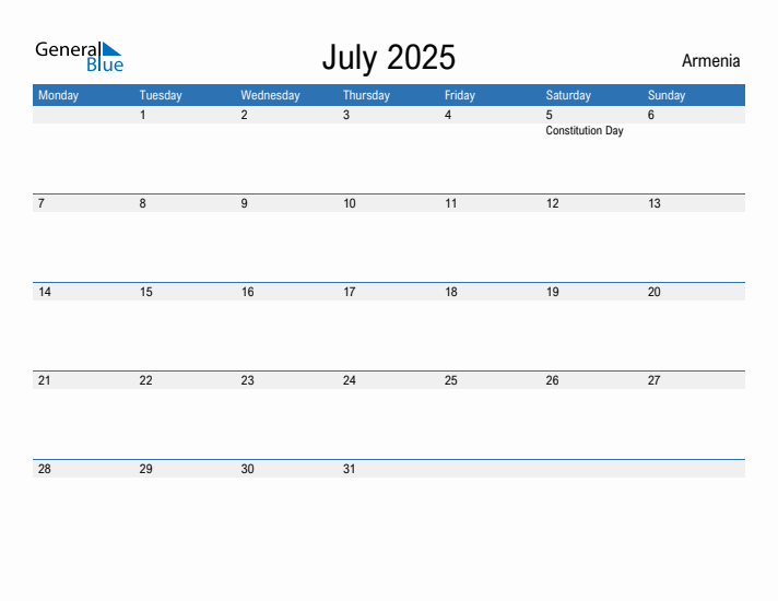 Fillable July 2025 Calendar