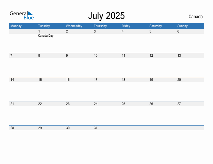 Fillable July 2025 Calendar