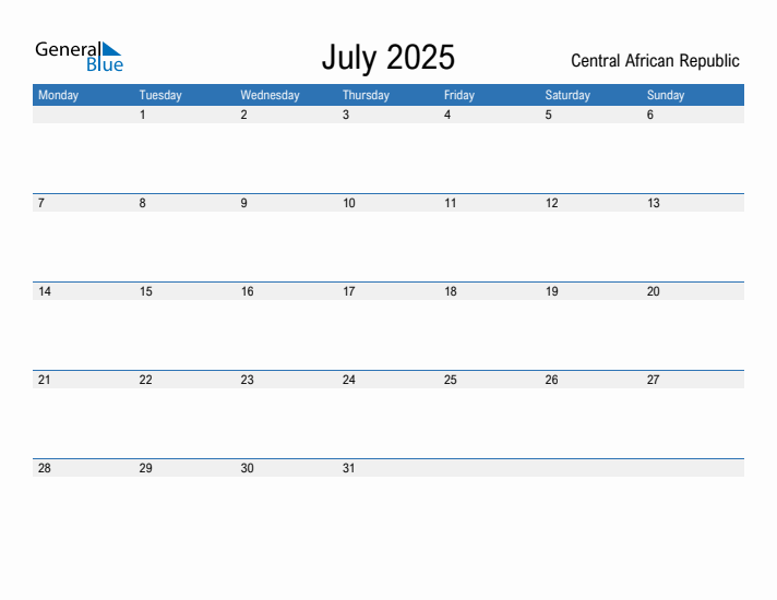 Fillable July 2025 Calendar