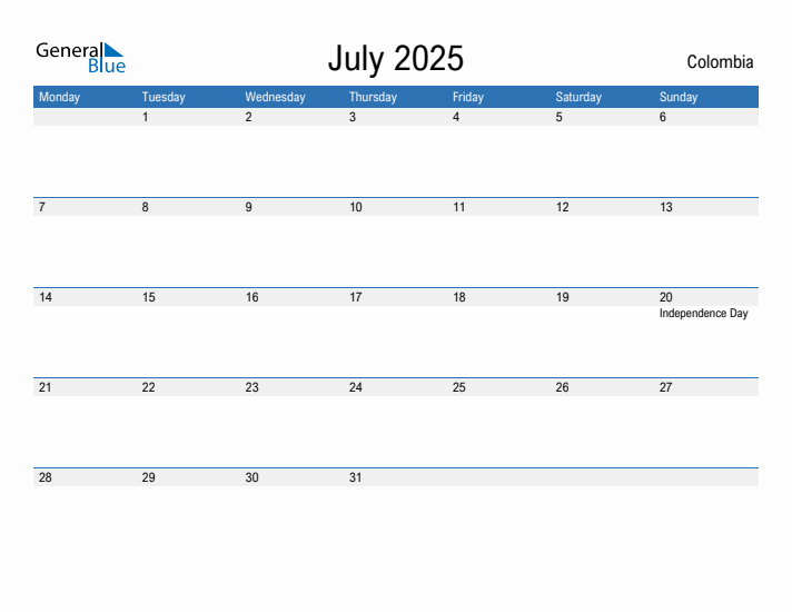 Fillable July 2025 Calendar