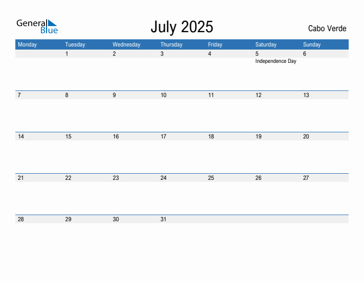 Fillable July 2025 Calendar