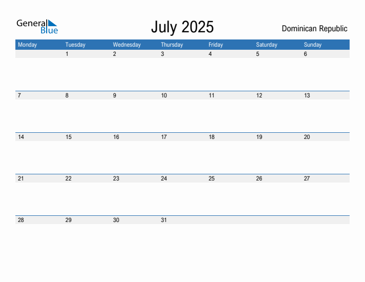 Fillable July 2025 Calendar