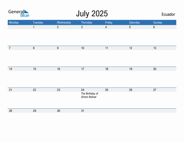 Fillable July 2025 Calendar