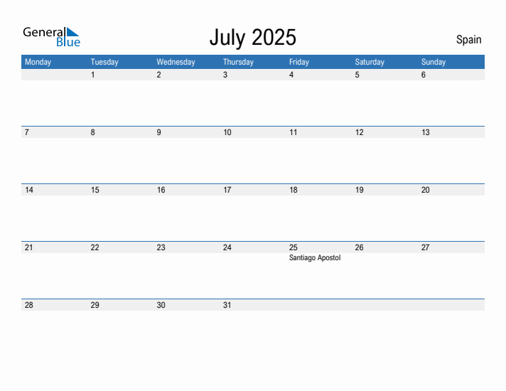 Fillable July 2025 Calendar