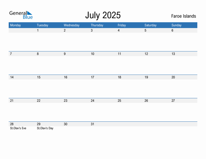 Fillable July 2025 Calendar