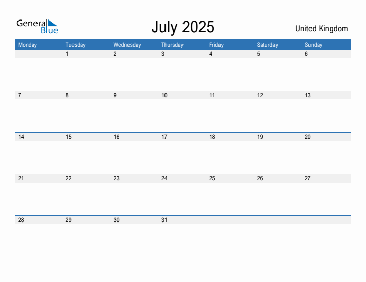 Fillable July 2025 Calendar