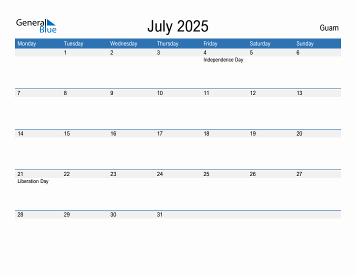 Fillable July 2025 Calendar