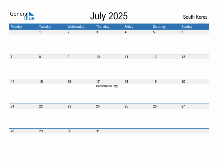 Fillable July 2025 Calendar