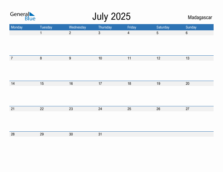 Fillable July 2025 Calendar