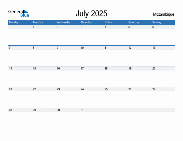 Fillable July 2025 Calendar