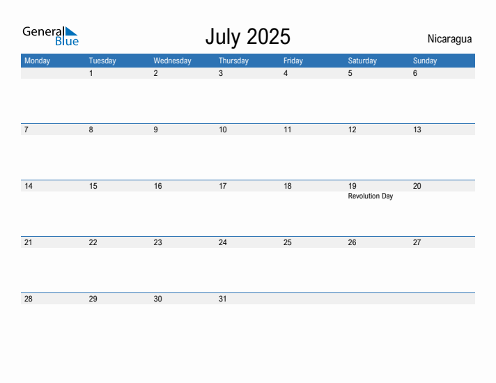 Fillable July 2025 Calendar