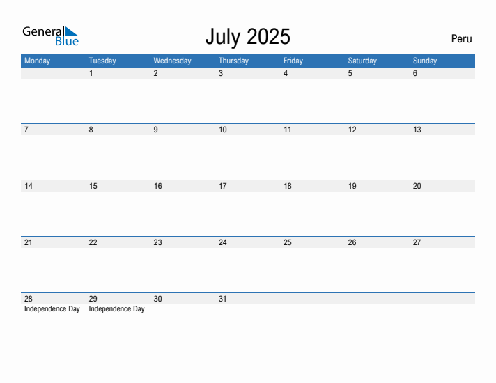 Fillable July 2025 Calendar