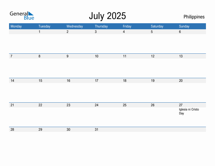 Fillable July 2025 Calendar