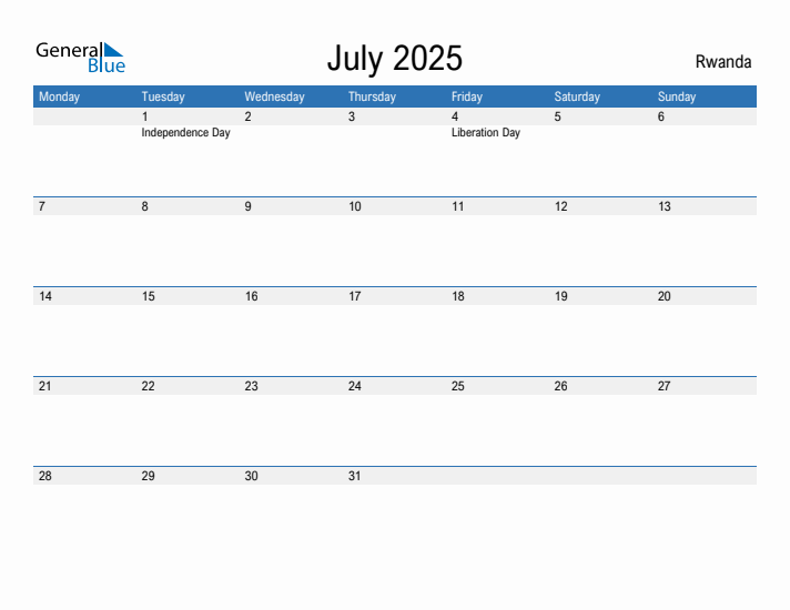 Fillable July 2025 Calendar