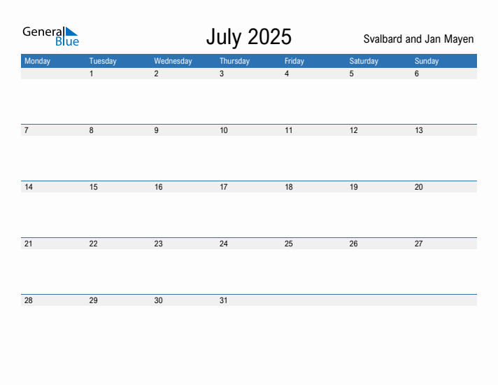 Fillable July 2025 Calendar