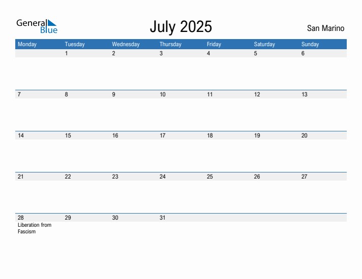 Fillable July 2025 Calendar