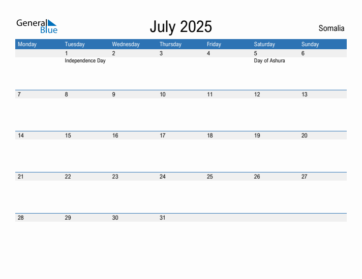 Fillable July 2025 Calendar