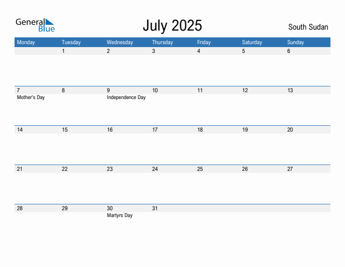 Fillable July 2025 Calendar