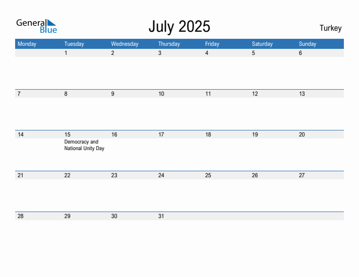 Fillable July 2025 Calendar