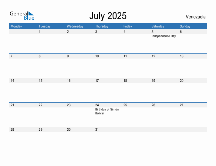 Fillable July 2025 Calendar