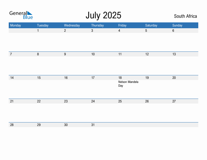 Fillable July 2025 Calendar