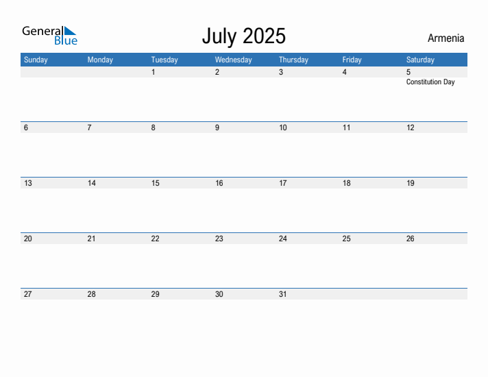 Fillable July 2025 Calendar