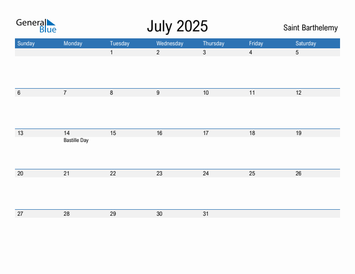 Fillable July 2025 Calendar