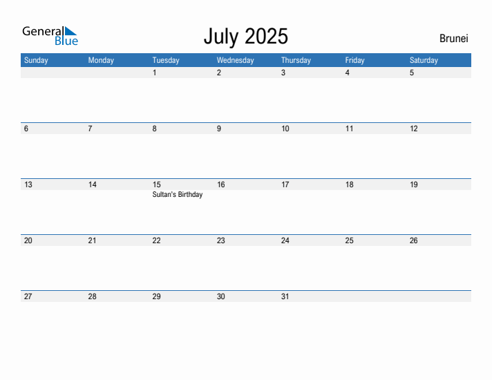 Fillable July 2025 Calendar