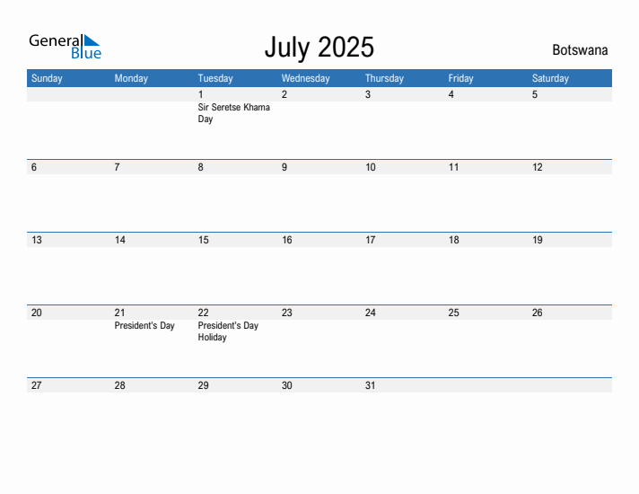 Fillable July 2025 Calendar