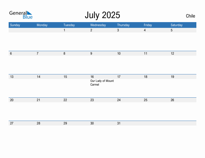 Fillable July 2025 Calendar