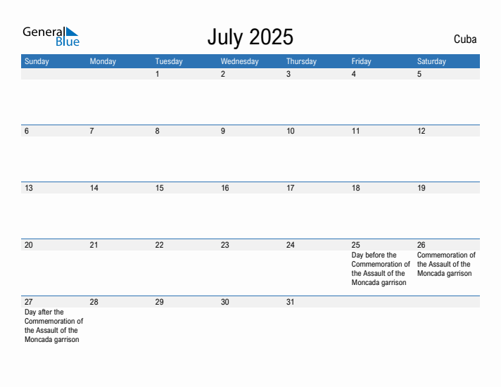 Fillable July 2025 Calendar