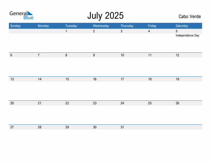 Fillable July 2025 Calendar