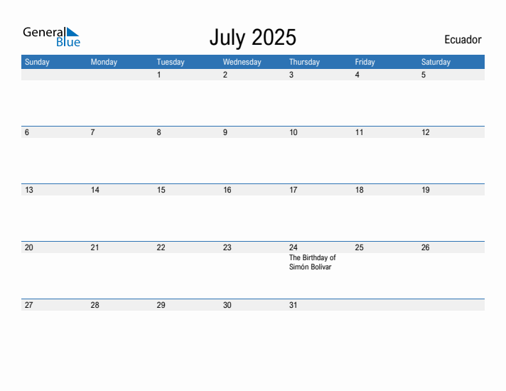 Fillable July 2025 Calendar