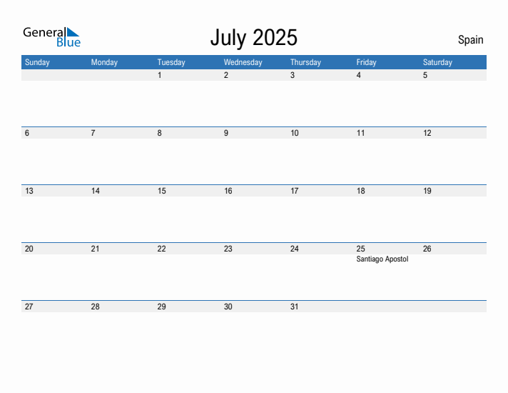 Fillable July 2025 Calendar