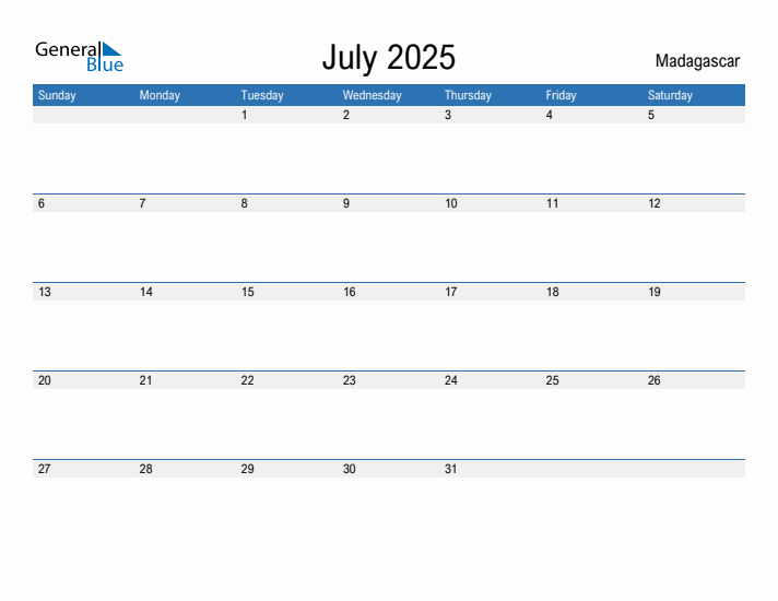 Fillable July 2025 Calendar