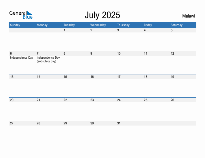 Fillable July 2025 Calendar