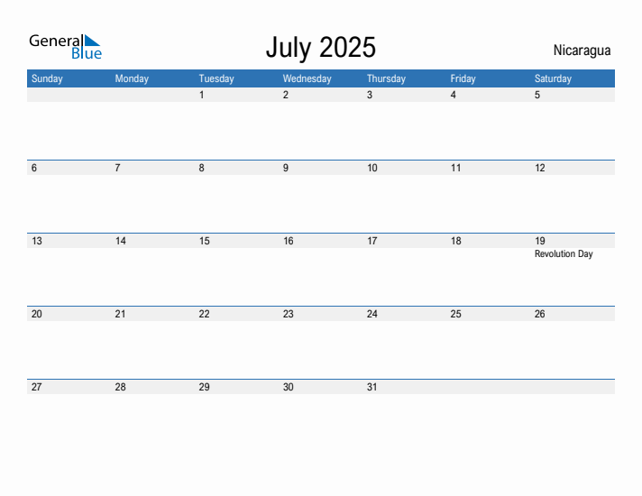 Fillable July 2025 Calendar