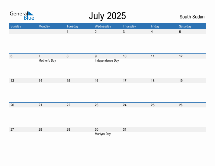 Fillable July 2025 Calendar